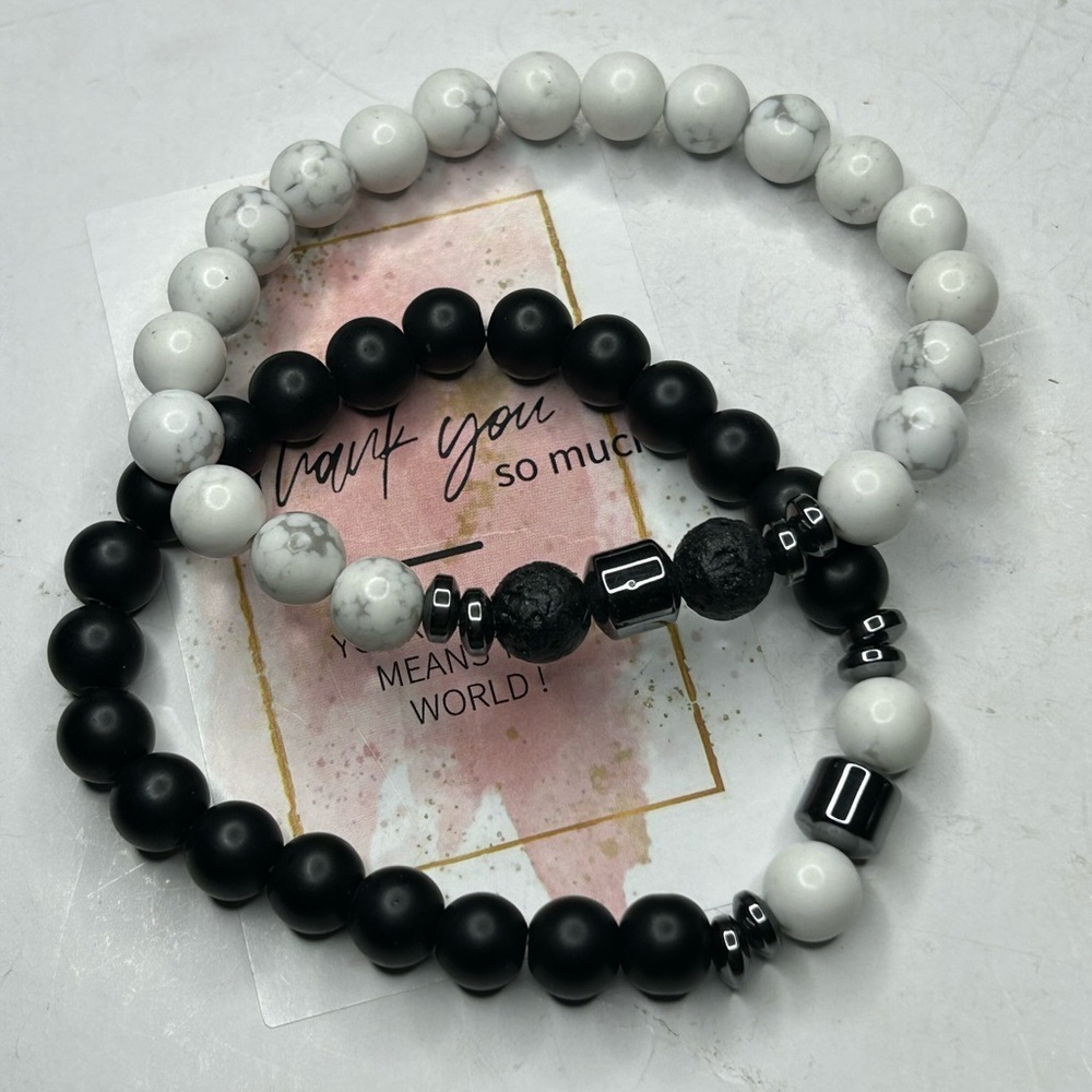 Black Onyx & White Howlite Bracelet Set - Picture 3 of 4